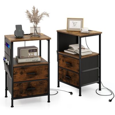 CostwayLot de 2 Tables de Chevet avec Station de Charge Tables d'Appoint Industrielle avec 2 Tiroirs 6 Poches Latérales Ports Usb et Prises Café - Publicité CostwayLot de 2 Tables de Chevet avec Station de Charge Tables d'Appoint Industrielle avec 2 Tiroirs 6 Poches Latérales Ports Usb et Prises Café - Publicité