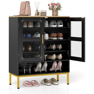 CostwayMeuble à Chaussures à 5 Niveaux avec Portes en Maille Rangement Moderne en Bois avec Étagères Réglables et Pieds Métalliques Noir - Publicité CostwayMeuble à Chaussures à 5 Niveaux avec Portes en Maille Rangement Moderne en Bois avec Étagères Réglables et Pieds Métalliques Noir - Publicité