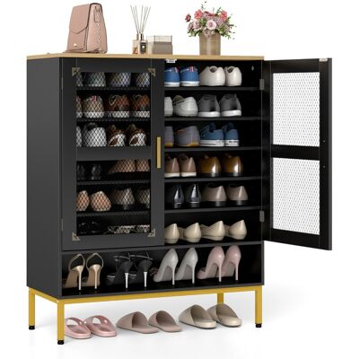 CostwayMeuble à Chaussures 7 Niveaux avec Portes en Maille Organisateur Moderne en Bois avec Étagères Ajustables et Pieds en Métal Noir - Publicité CostwayMeuble à Chaussures 7 Niveaux avec Portes en Maille Organisateur Moderne en Bois avec Étagères Ajustables et Pieds en Métal Noir - Publicité