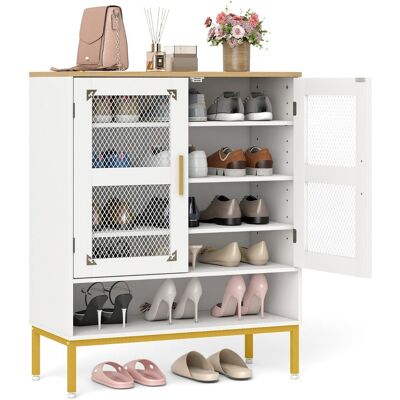 CostwayMeuble à Chaussures à 5 Niveaux avec Portes en Maille Rangement Moderne en Bois avec Étagères Réglables et Pieds Métalliques Blanc - Publicité CostwayMeuble à Chaussures à 5 Niveaux avec Portes en Maille Rangement Moderne en Bois avec Étagères Réglables et Pieds Métalliques Blanc - Publicité