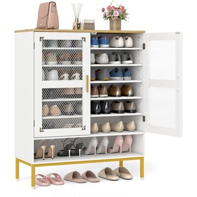 CostwayMeuble à Chaussures 7 Niveaux avec Portes en Maille Organisateur Moderne en Bois avec Étagères Ajustables et Pieds en Métal Blanc - Publicité CostwayMeuble à Chaussures 7 Niveaux avec Portes en Maille Organisateur Moderne en Bois avec Étagères Ajustables et Pieds en Métal Blanc - Publicité