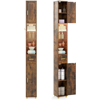 CostwayMeuble de Salle de Bain Haut de 181 cm Meuble de Rangement Étroit avec 2 Portes et Étagères Réglables Bande Lumineuse 3 Couleurs Marron - Publicité CostwayMeuble de Salle de Bain Haut de 181 cm Meuble de Rangement Étroit avec 2 Portes et Étagères Réglables Bande Lumineuse 3 Couleurs Marron - Publicité