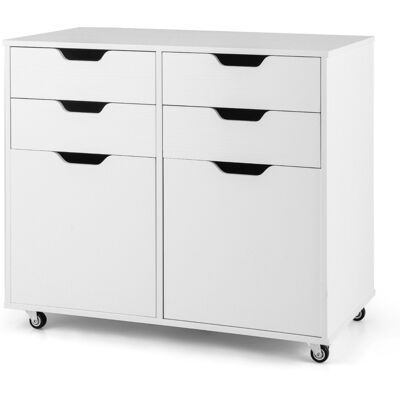 CostwayCommode à 4 Tiroirs avec 2 Portes Meuble de Rangement Mobile en Bois avec 5 Roues Universelles Support pour Imprimante Roulant Blanc - Publicité CostwayCommode à 4 Tiroirs avec 2 Portes Meuble de Rangement Mobile en Bois avec 5 Roues Universelles Support pour Imprimante Roulant Blanc - Publicité