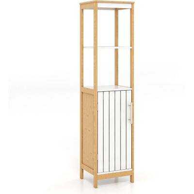 CostwayMeuble Colonne de Salle de Bain Armoire Haute de Rangement en Bambou avec Porte à Lattes Étagère Réglable 30 x 30 x 129 cm Naturel + Blanc - Publicité CostwayMeuble Colonne de Salle de Bain Armoire Haute de Rangement en Bambou avec Porte à Lattes Étagère Réglable 30 x 30 x 129 cm Naturel + Blanc - Publicité