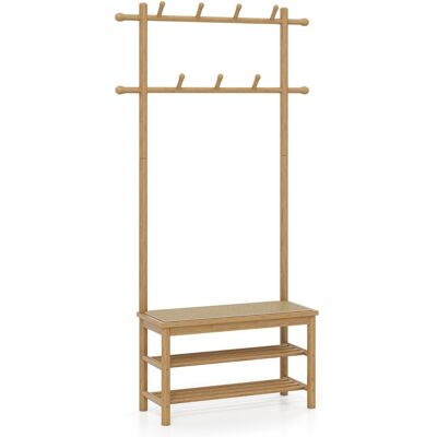 CostwayPorte-Manteau en Bambou Arbre de Hall en Rotin PE avec Banc et Rangement à Chaussures Banc d'Entrée avec 2 Barres de Suspension Naturel - Publicité CostwayPorte-Manteau en Bambou Arbre de Hall en Rotin PE avec Banc et Rangement à Chaussures Banc d'Entrée avec 2 Barres de Suspension Naturel - Publicité