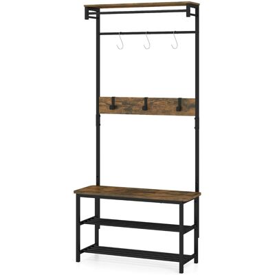 CostwayPorte-manteau avec Banc et Rangement Chaussures Organisateur d'Entrée Multifonction 5 en 1 avec Étagère Barres Suspendues Brun Rustique - Publicité CostwayPorte-manteau avec Banc et Rangement Chaussures Organisateur d'Entrée Multifonction 5 en 1 avec Étagère Barres Suspendues Brun Rustique - Publicité