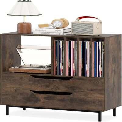 CostwayMeuble pour Platine Vinyle Support pour Tourne-Disques avec Compartiment Ouvert 4 Étagères pour Vinyles & 2 Tiroirs Support Rétro Café - Publicité CostwayMeuble pour Platine Vinyle Support pour Tourne-Disques avec Compartiment Ouvert 4 Étagères pour Vinyles & 2 Tiroirs Support Rétro Café - Publicité