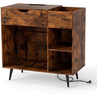 CostwayTable d'Appoint en Bois avec Rallonge Électrique Intégrée Tiroir 3 Diviseurs Kit Anti-basculement Marron Rustique - Publicité CostwayTable d'Appoint en Bois avec Rallonge Électrique Intégrée Tiroir 3 Diviseurs Kit Anti-basculement Marron Rustique - Publicité