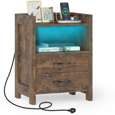 CostwayTable de Chevet avec Éclairage LED et Prises Électriques Table de Chevet avec 2 Tiroirs et Étagère Ouverte 45 x 35 x 60 CM Marron Rustique - Publicité CostwayTable de Chevet avec Éclairage LED et Prises Électriques Table de Chevet avec 2 Tiroirs et Étagère Ouverte 45 x 35 x 60 CM Marron Rustique - Publicité