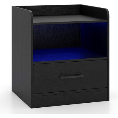 CostwayTable de Nuit à 3 Niveaux avec Étagère Ouverte & Tiroir Coulissant Organisateur de Rangement avec Lumière Multi-Couleurs Noir - Publicité CostwayTable de Nuit à 3 Niveaux avec Étagère Ouverte & Tiroir Coulissant Organisateur de Rangement avec Lumière Multi-Couleurs Noir - Publicité