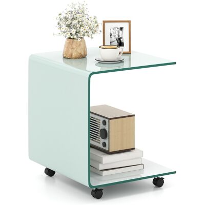 CostwayTable d'Appoint Latérale en C en Verre Trempé avec Étagère à 2 Niveaux & 4 Roulettes Pivotantes Verrouillables 40 x 45 x 48 CM Blanc - Publicité CostwayTable d'Appoint Latérale en C en Verre Trempé avec Étagère à 2 Niveaux & 4 Roulettes Pivotantes Verrouillables 40 x 45 x 48 CM Blanc - Publicité