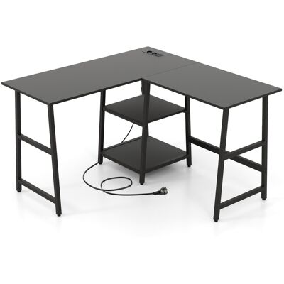 CostwayBureau en Forme de L avec Prises de Courant et Ports USB Bureau d'Angle de 120cm Etagères de Rangement Cadre en Métal Noir - Publicité CostwayBureau en Forme de L avec Prises de Courant et Ports USB Bureau d'Angle de 120cm Etagères de Rangement Cadre en Métal Noir - Publicité