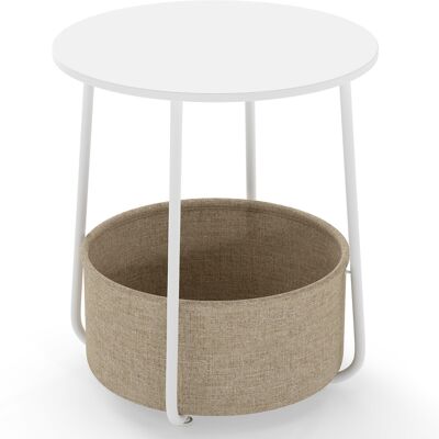 CostwayTable d'Appoint Ronde Table de Chevet à 2 Niveaux avec Panier de Rangement Amovible en Tissu & Cadre en Métal pour Salon 45 x 50,5 cm Blanc - Publicité CostwayTable d'Appoint Ronde Table de Chevet à 2 Niveaux avec Panier de Rangement Amovible en Tissu & Cadre en Métal pour Salon 45 x 50,5 cm Blanc - Publicité