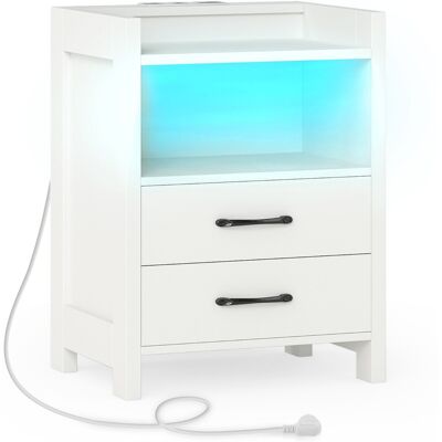 CostwayTable de Chevet avec Éclairage LED et Prises Électriques Table de Chevet avec 2 Tiroirs et Étagère Ouverte 45 x 35 x 60 CM Blanc - Publicité CostwayTable de Chevet avec Éclairage LED et Prises Électriques Table de Chevet avec 2 Tiroirs et Étagère Ouverte 45 x 35 x 60 CM Blanc - Publicité