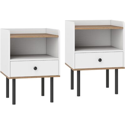 CostwayLot de 2 Tables de Chevet Tables de Nuit avec Tiroir et Étagère de Rangement Ouverte Tables d'Appoint pour Canapé avec Pieds en Métal Blanc - Publicité CostwayLot de 2 Tables de Chevet Tables de Nuit avec Tiroir et Étagère de Rangement Ouverte Tables d'Appoint pour Canapé avec Pieds en Métal Blanc - Publicité