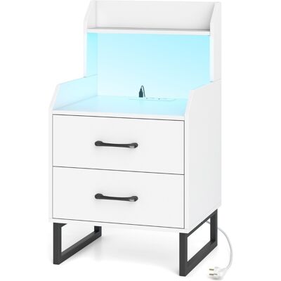 CostwayTable de Chevet avec Station de Charge Intégrée Table de Nuit Moderne avec Lumières LED 2 Tiroirs et Étagère Ouverte pour Chambre Blanc - Publicité CostwayTable de Chevet avec Station de Charge Intégrée Table de Nuit Moderne avec Lumières LED 2 Tiroirs et Étagère Ouverte pour Chambre Blanc - Publicité