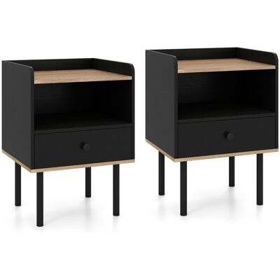 CostwayLot de 2 Tables de Chevet Tables de Nuit avec Tiroir et Étagère de Rangement Ouverte Tables d'Appoint pour Canapé avec Pieds en Métal Noir - Publicité CostwayLot de 2 Tables de Chevet Tables de Nuit avec Tiroir et Étagère de Rangement Ouverte Tables d'Appoint pour Canapé avec Pieds en Métal Noir - Publicité
