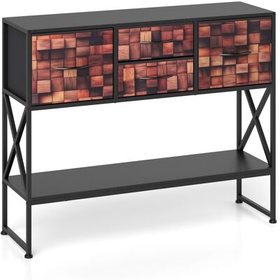 CostwayTable Console pour Canapé avec 4 Tiroirs en Tissu Étagère et Structure en Métal Table en Bois avec Motif Mosaïque Marron - Publicité CostwayTable Console pour Canapé avec 4 Tiroirs en Tissu Étagère et Structure en Métal Table en Bois avec Motif Mosaïque Marron - Publicité