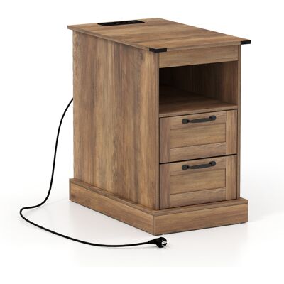 CostwayTable de Chevet avec Station de Charge table d'Appoint Étroite avec Étagère Ouverte et 2 Tiroirs Style Ferme pour Chambre Salon Marron - Publicité CostwayTable de Chevet avec Station de Charge table d'Appoint Étroite avec Étagère Ouverte et 2 Tiroirs Style Ferme pour Chambre Salon Marron - Publicité