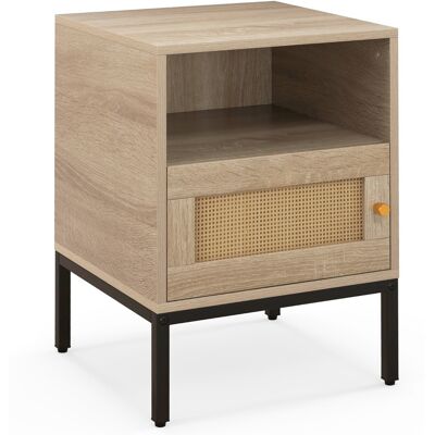 CostwayTable de Chevet avec Rangement Table d'Appoint de Style Bohème Etagère Ouverte Armoire à Porte Décoration en Rotin Pieds en Métal - Publicité CostwayTable de Chevet avec Rangement Table d'Appoint de Style Bohème Etagère Ouverte Armoire à Porte Décoration en Rotin Pieds en Métal - Publicité