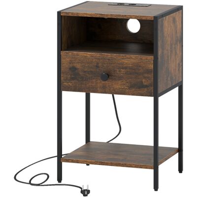 CostwayTable de Chevet avec Station de Charge Table d'Appoint Industrielle avec Compartiment Ouvert Tiroir et Étagère de Rangement Café - Publicité CostwayTable de Chevet avec Station de Charge Table d'Appoint Industrielle avec Compartiment Ouvert Tiroir et Étagère de Rangement Café - Publicité