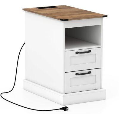 CostwayTable de Chevet avec Station de Charge table d'Appoint Étroite avec Étagère Ouverte et 2 Tiroirs Style Ferme pour Chambre Salon Blanc - Publicité CostwayTable de Chevet avec Station de Charge table d'Appoint Étroite avec Étagère Ouverte et 2 Tiroirs Style Ferme pour Chambre Salon Blanc - Publicité