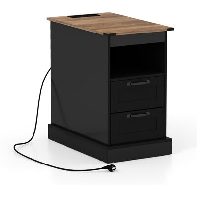 CostwayTable de Chevet avec Station de Charge table d'Appoint Étroite avec Étagère Ouverte et 2 Tiroirs Style Ferme pour Chambre Salon Noir - Publicité CostwayTable de Chevet avec Station de Charge table d'Appoint Étroite avec Étagère Ouverte et 2 Tiroirs Style Ferme pour Chambre Salon Noir - Publicité