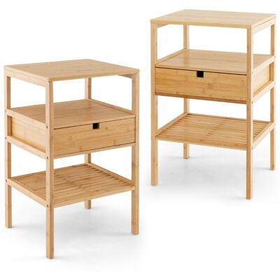 CostwayLot de 2 Table de Chevet à 3 Niveaux en Bambou Table de Chevet Polyvalente avec Tiroir de Rangement et Étagère à Lattes Naturel - Publicité CostwayLot de 2 Table de Chevet à 3 Niveaux en Bambou Table de Chevet Polyvalente avec Tiroir de Rangement et Étagère à Lattes Naturel - Publicité