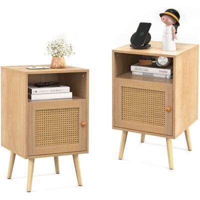 CostwayLot de 2 Tables de Chevet avec à Porte Cannage et Pieds en Bois Massif Table de Nuit Bohême Fermeture Silencieuse 40x39x70cm Naturelle - Publicité CostwayLot de 2 Tables de Chevet avec à Porte Cannage et Pieds en Bois Massif Table de Nuit Bohême Fermeture Silencieuse 40x39x70cm Naturelle - Publicité