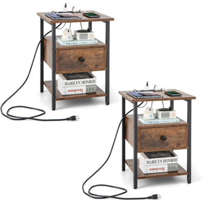 CostwayLot de 2 Tables de Chevet à 3 Niveaux avec Station de Charge Etagères Ouvertes Table d'Appoint Plateau en Bois Marron Rustique - Publicité CostwayLot de 2 Tables de Chevet à 3 Niveaux avec Station de Charge Etagères Ouvertes Table d'Appoint Plateau en Bois Marron Rustique - Publicité