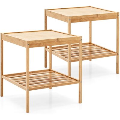 CostwayTables de Chevet Lot de 2 en Bambou à 2 Niveaux L40 x P40 x H45 cm Style Naturel - Publicité CostwayTables de Chevet Lot de 2 en Bambou à 2 Niveaux L40 x P40 x H45 cm Style Naturel - Publicité