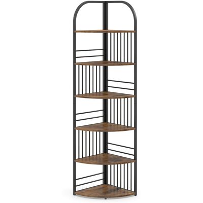 CostwayÉtagère d'Angle à 6 Niveaux 181,5 cm Bibliothèque d'Angle Autoportante avec Cadre Métallique Robuste Présentoir Vertical Marron Rustique - Publicité CostwayÉtagère d'Angle à 6 Niveaux 181,5 cm Bibliothèque d'Angle Autoportante avec Cadre Métallique Robuste Présentoir Vertical Marron Rustique - Publicité