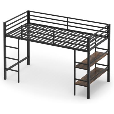 CostwayLit Superposé 100x200cm à Lattes en Métal avec 2 Étagères Lit Mezzanine avec Échelle 3 Marches Garde-Corps Charge 220kg Marron - Publicité CostwayLit Superposé 100x200cm à Lattes en Métal avec 2 Étagères Lit Mezzanine avec Échelle 3 Marches Garde-Corps Charge 220kg Marron - Publicité