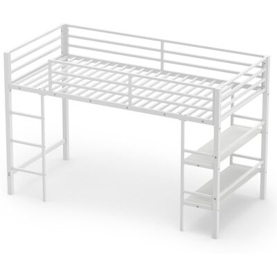 CostwayLit Superposé 100x200cm à Lattes en Métal avec 2 Étagères Lit Mezzanine avec Échelle 3 Marches Garde-Corps Charge 220kg Blanc - Publicité CostwayLit Superposé 100x200cm à Lattes en Métal avec 2 Étagères Lit Mezzanine avec Échelle 3 Marches Garde-Corps Charge 220kg Blanc - Publicité