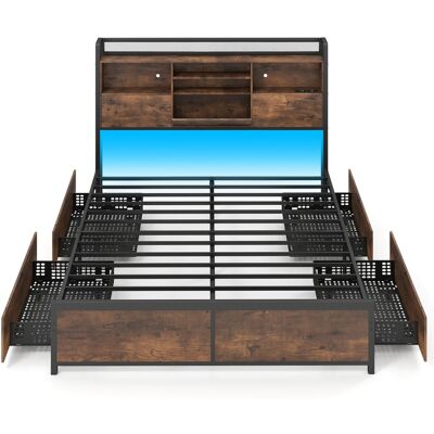 CostwayCadre de Lit avec Lumières LED & Station de Charge Lit avec Tête de Lit de Rangement sans Sommier 200 x 160 cm Brun Rustique - Publicité CostwayCadre de Lit avec Lumières LED & Station de Charge Lit avec Tête de Lit de Rangement sans Sommier 200 x 160 cm Brun Rustique - Publicité