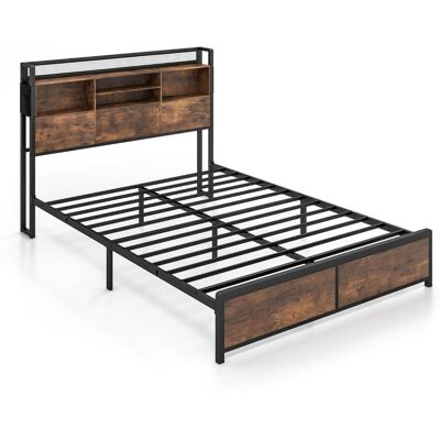 CostwayCadre de Lit Double avec Tête de Lit Rangement Station de Chargement Lit Plateforme à Lattes en Métal Tête de Lit Marron Vintage - Publicité CostwayCadre de Lit Double avec Tête de Lit Rangement Station de Chargement Lit Plateforme à Lattes en Métal Tête de Lit Marron Vintage - Publicité