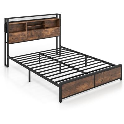 CostwayCadre de Lit Queen Size avec Tête de Lit Rangement Station de Chargement Lit Plateforme à Lattes en Métal Tête de Lit Marron Vintage - Publicité CostwayCadre de Lit Queen Size avec Tête de Lit Rangement Station de Chargement Lit Plateforme à Lattes en Métal Tête de Lit Marron Vintage - Publicité
