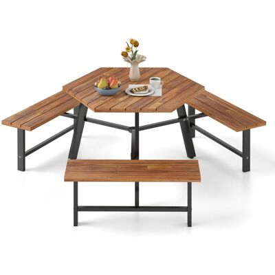 CostwayEnsemble Table et Banc en Bois D'acacia pour 6 Personnes Table à Manger 3 Places avec Trou pour Parasol Plateau Rainuré avec Cadre en Métal - Publicité CostwayEnsemble Table et Banc en Bois D'acacia pour 6 Personnes Table à Manger 3 Places avec Trou pour Parasol Plateau Rainuré avec Cadre en Métal - Publicité