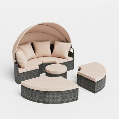CostwayLit Rond d'Extérieur avec Auvent Rétractable Canapé d'Extérieur en Sections en Rotin PE avec Coussins Lit de Soleil pour Jardin Beige - Publicité CostwayLit Rond d'Extérieur avec Auvent Rétractable Canapé d'Extérieur en Sections en Rotin PE avec Coussins Lit de Soleil pour Jardin Beige - Publicité