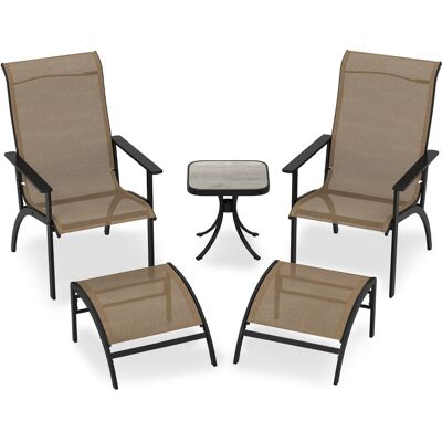 CostwayEnsemble de 5 Pièces de Chaises Adirondack Chaises de Salon d'Extérieur avec Ottomans et Table d'Appoint Mobilier de Conversation Marron - Publicité CostwayEnsemble de 5 Pièces de Chaises Adirondack Chaises de Salon d'Extérieur avec Ottomans et Table d'Appoint Mobilier de Conversation Marron - Publicité