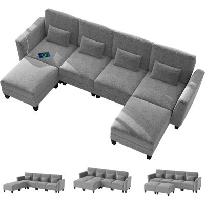 CostwayCanapé Sectionnel 280 CM avec 2 Ottomans Canapé Modulable en Forme de U Comfy Cloud avec Ports de Chargement USB & Type-C Gris - Publicité CostwayCanapé Sectionnel 280 CM avec 2 Ottomans Canapé Modulable en Forme de U Comfy Cloud avec Ports de Chargement USB & Type-C Gris - Publicité