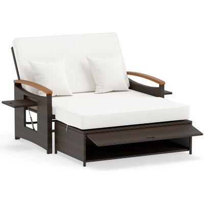 CostwayEnsemble Canapé-lit en Rotin Canapé 2 Places et Pouf avec Rangement Dossier Réglable sur 4 Niveaux et Tables d'Appoint Pliantes Blanc - Publicité CostwayEnsemble Canapé-lit en Rotin Canapé 2 Places et Pouf avec Rangement Dossier Réglable sur 4 Niveaux et Tables d'Appoint Pliantes Blanc - Publicité