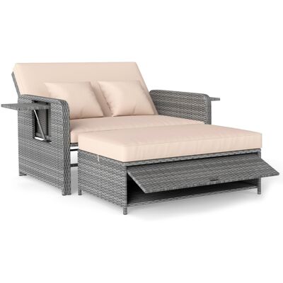 CostwayLit de Jardin en Rotin PE pour Patio Canapé Deux Places & Ottoman de Rangement avec Dossier Réglable sur 4 Positions Beige - Publicité CostwayLit de Jardin en Rotin PE pour Patio Canapé Deux Places & Ottoman de Rangement avec Dossier Réglable sur 4 Positions Beige - Publicité