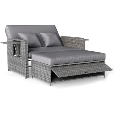 CostwayLit de Jardin en Rotin PE Canapé Deux Places & Ottoman de Rangement avec Dossier Réglable sur 4 Positions Gris - Publicité CostwayLit de Jardin en Rotin PE Canapé Deux Places & Ottoman de Rangement avec Dossier Réglable sur 4 Positions Gris - Publicité