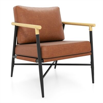 CostwayFauteuil d'Appoint en Cuir Synthétique Fauteuil Style Mi-siècle avec Coussin de Dossier Amovible et Structure Métallique Marron - Publicité CostwayFauteuil d'Appoint en Cuir Synthétique Fauteuil Style Mi-siècle avec Coussin de Dossier Amovible et Structure Métallique Marron - Publicité