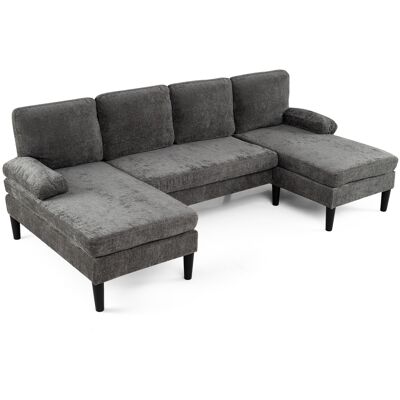 CostwayCanapé d'Angle Convertible en U Grand Canapé 4 Places Modulable en Velours Chenille avec 4 Coussins Convertibles Gris - Publicité CostwayCanapé d'Angle Convertible en U Grand Canapé 4 Places Modulable en Velours Chenille avec 4 Coussins Convertibles Gris - Publicité