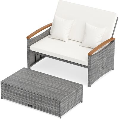 CostwayEnsemble Canapé-lit en Rotin pour Terrasse Canapé 2 Places et Pouf avec Rangement Dossier Réglable sur 4 Niveaux Blanc - Publicité CostwayEnsemble Canapé-lit en Rotin pour Terrasse Canapé 2 Places et Pouf avec Rangement Dossier Réglable sur 4 Niveaux Blanc - Publicité