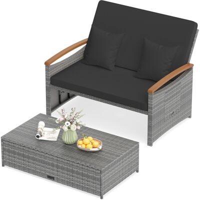 CostwayEnsemble Canapé-lit en Rotin pour Terrasse Canapé 2 Places et Pouf avec Rangement Dossier Réglable sur 4 Niveaux et Tables d'Appoint Noir - Publicité CostwayEnsemble Canapé-lit en Rotin pour Terrasse Canapé 2 Places et Pouf avec Rangement Dossier Réglable sur 4 Niveaux et Tables d'Appoint Noir - Publicité