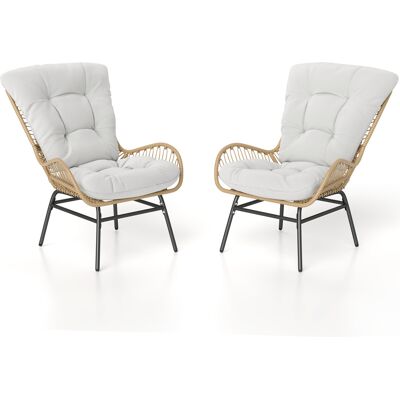 CostwayLot de 2 Fauteuils en Rotin Extérieur Chaises de Patio Salle à Manger avec Coussin Doux Cadre Métallique Charge 180kg Couleur Blanc - Publicité CostwayLot de 2 Fauteuils en Rotin Extérieur Chaises de Patio Salle à Manger avec Coussin Doux Cadre Métallique Charge 180kg Couleur Blanc - Publicité