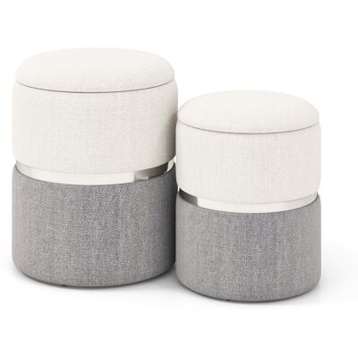 CostwaySet de 2 Poufs de Rangement en Tissu Lin Pouf Rond Moderne avec Rangement Pouf Rembourré avec Anneau en Acier Inoxydable Argenté Gris - Publicité CostwaySet de 2 Poufs de Rangement en Tissu Lin Pouf Rond Moderne avec Rangement Pouf Rembourré avec Anneau en Acier Inoxydable Argenté Gris - Publicité